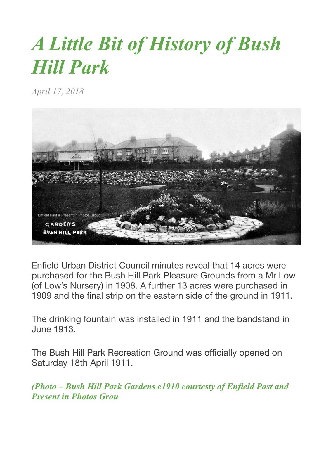 History of park article